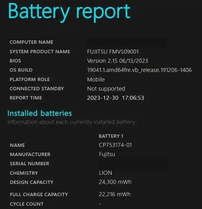 富士通LIFEBOOK S937/Sのバッテリーレポート