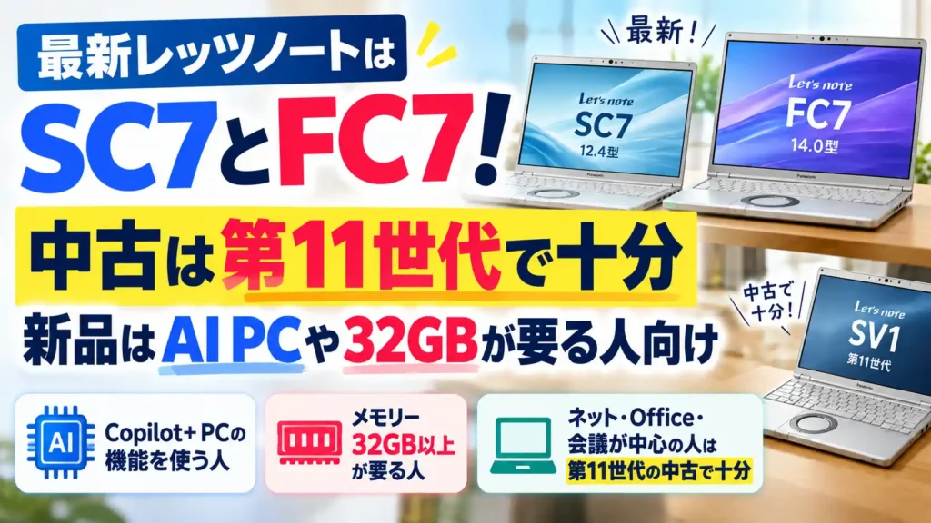 最新レッツノートはSC7とFC7！中古は第11世代で十分 新品はAI PCや32GBが要る人向け